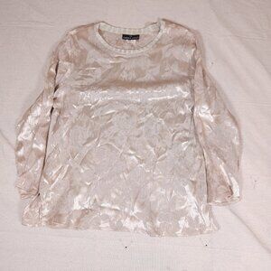 Carole Little Button Blouse Womens Size 14 Long Sleeve Floral Shiny Textured USA